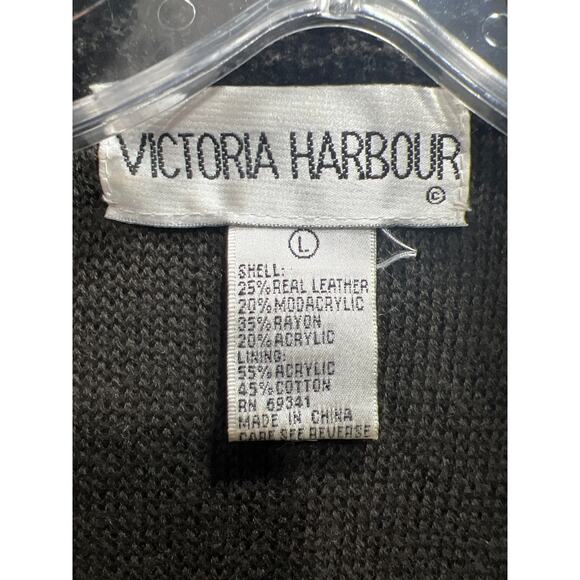 Victoria Harbour Womens Leather Fur Knitting Zip Cardigan Sweater Brown Size L - Picture 7 of 10